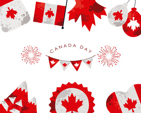 canada day with garlands and flagsのイラスト素材
