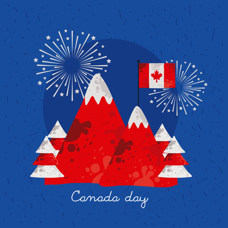 canada day mount with flag and fireworksのイラスト素材