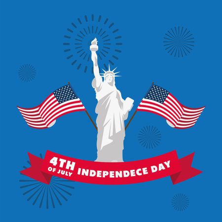 usa independence with liberty statueのイラスト素材