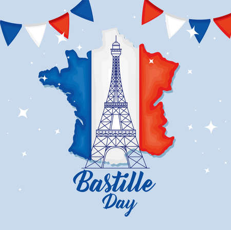 Bastille day eiffel tower in mapのイラスト素材