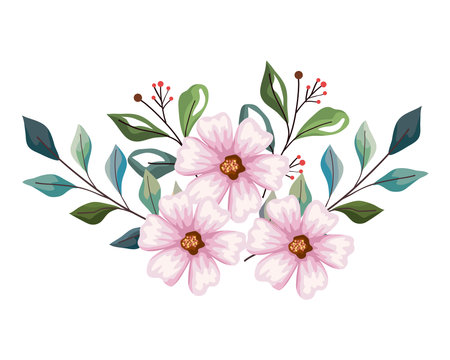 light pink flowers with leavesのイラスト素材