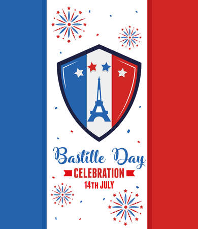 Happy bastille day shieldのイラスト素材