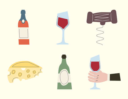 six wine drink set iconsのイラスト素材
