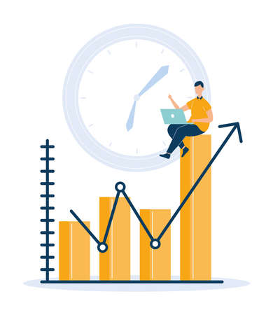 productive man working in laptop sceneのイラスト素材