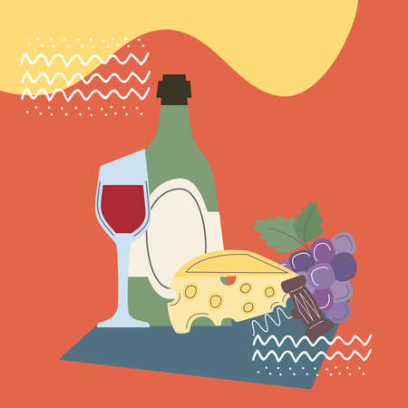 wine time menu with foodのイラスト素材