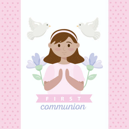 first communion card with girlのイラスト素材