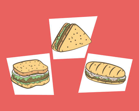 three fast food set iconsのイラスト素材