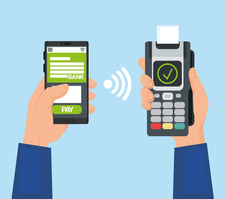 hands holding dataphone and smartphoneのイラスト素材
