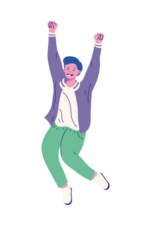 boy cartoon with hands up, person human peopleのイラスト素材