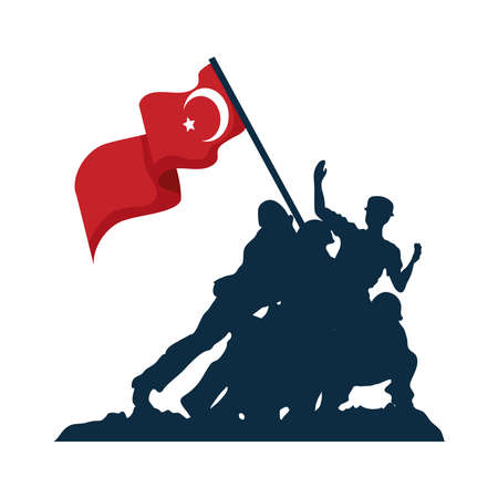 Isolated zafer bayrami soldiers with turkish flagのイラスト素材