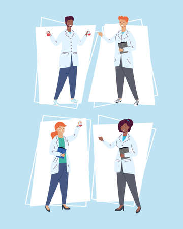 laboratory workers staff charactersのイラスト素材