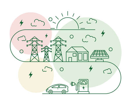 energy alternatives concept green line iconsのイラスト素材