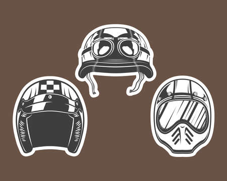 motorcycle helmet icon set on brown backgroundのイラスト素材