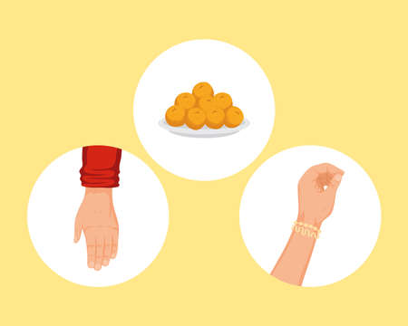 Raksha bandhan symbol set on yellow backgroundのイラスト素材