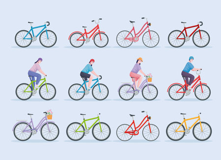 bundle people riding bikesのイラスト素材