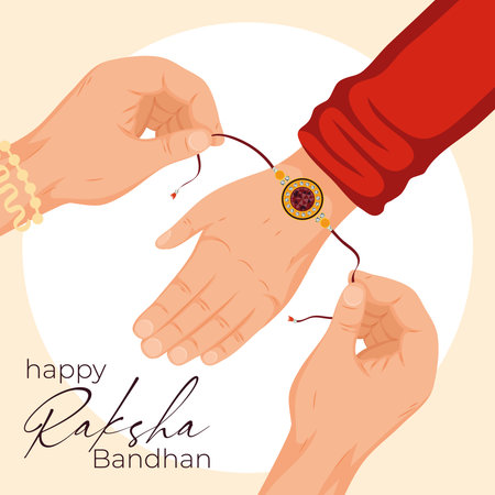Happy raksha bandhan wristband on hand on white backgroundのイラスト素材