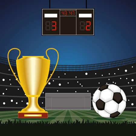 soccer sport stadium and trophy cupのイラスト素材