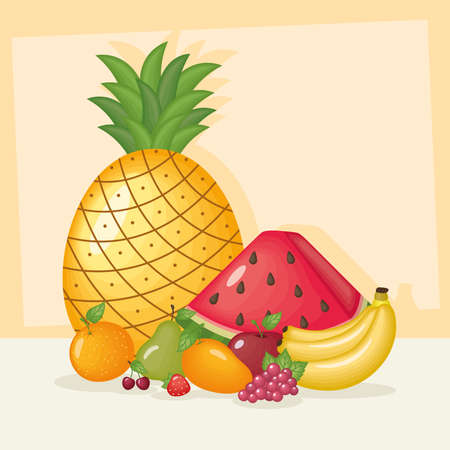 healthy organic fruits icon collectionのイラスト素材