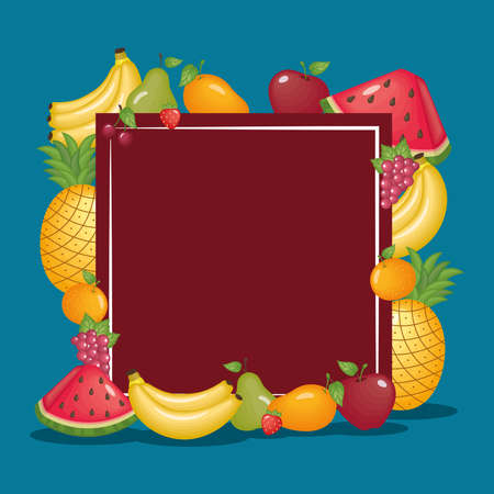 frame with healthy organic fruits icon setのイラスト素材