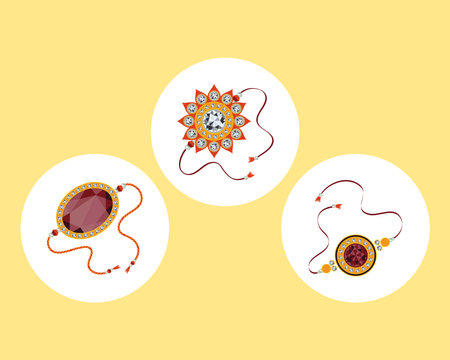 Raksha bandhan symbol collection on yellow backgroundのイラスト素材