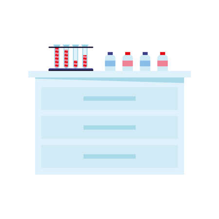 chemistry and science flasks and tubes on furnitureのイラスト素材
