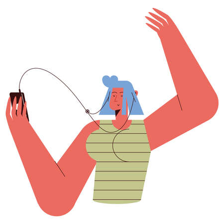 Woman cartoon with smartphone listening music on white backgroundのイラスト素材