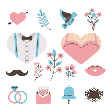Wedding marriage and love icon groupのイラスト素材