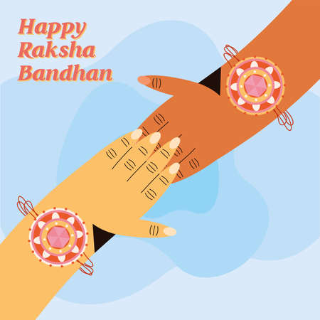 Hands with raksha bandhan wristband on blue backgroundのイラスト素材