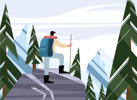 traveler in the rock wanderlust sceneのイラスト素材