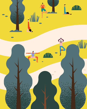 persons practicing yoga scene charactersのイラスト素材