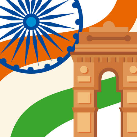 india independence day poster with gate and ashoka chakraのイラスト素材