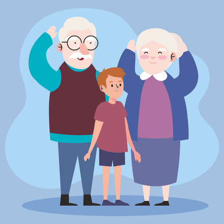 Grandfather and grandmother with grandsonのイラスト素材
