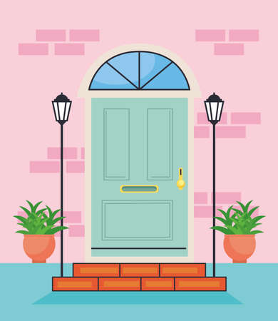 blue front door sceneのイラスト素材