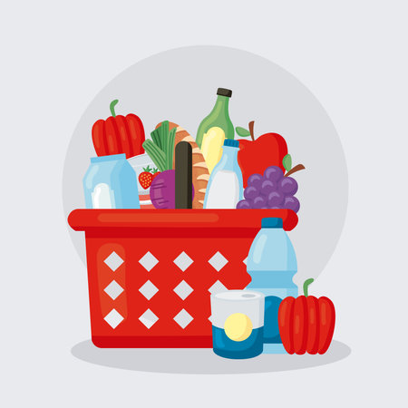 groceries in supermarket basket iconsのイラスト素材