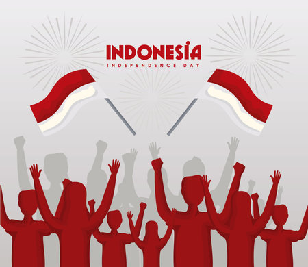 indonesia independence celebration people and flagsのイラスト素材