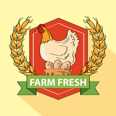fresh farm product shield with henのイラスト素材