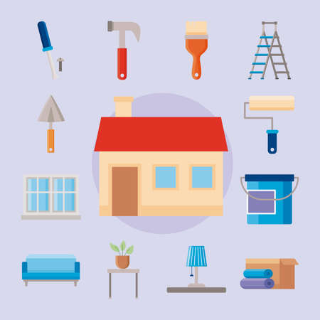 thirteen home improvement set iconsのイラスト素材