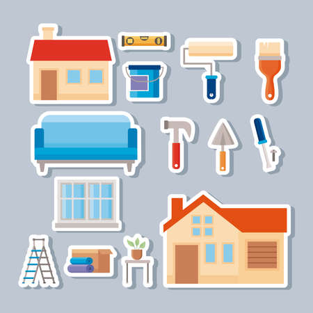 fourteen home improvement set iconsのイラスト素材