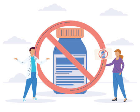 vaccine hesitancy woman protesting and doctorのイラスト素材