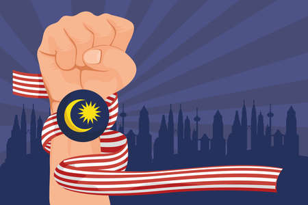 merdeka celebration flag in fistのイラスト素材