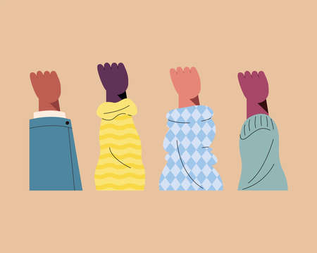 four hands up of differents racesのイラスト素材