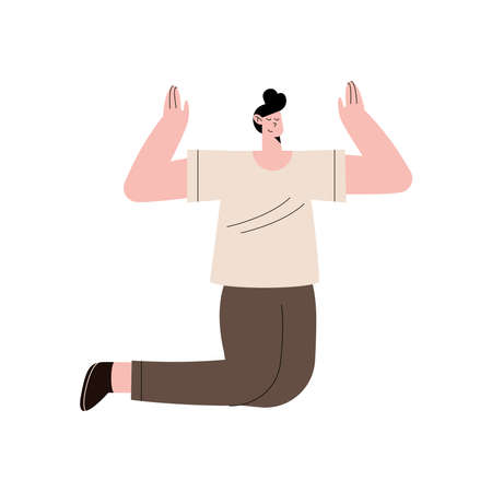 Man on knee with hands up praising on white backgroundのイラスト素材