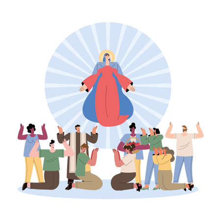 Assumption of Mary and women and men praisingのイラスト素材