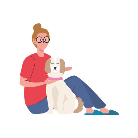 woman seated with dogのイラスト素材