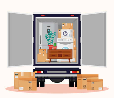 truck and moving objetsのイラスト素材