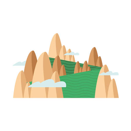 south korean landscape with mountains on white backgroundのイラスト素材