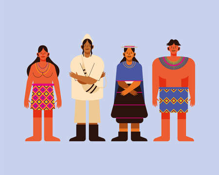 indigenous people with traditional cloth icon groupのイラスト素材