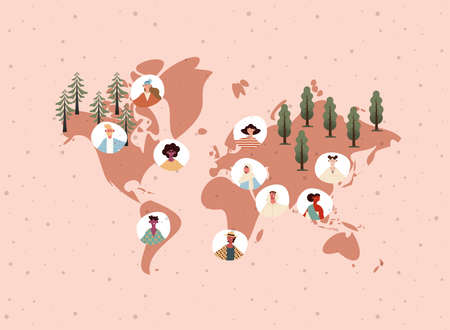 Ethnic culture people in world mapのイラスト素材