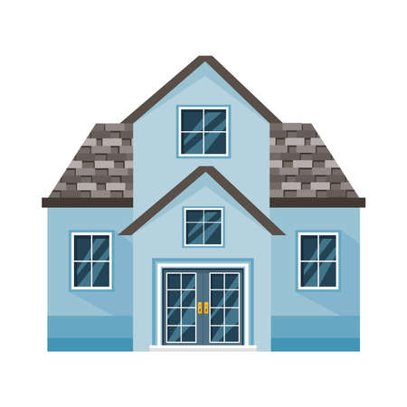 blue house with windows on white backgroundのイラスト素材