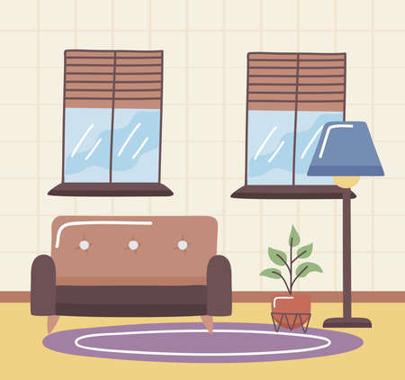 Comfortable and home couch and lamp in living roomのイラスト素材